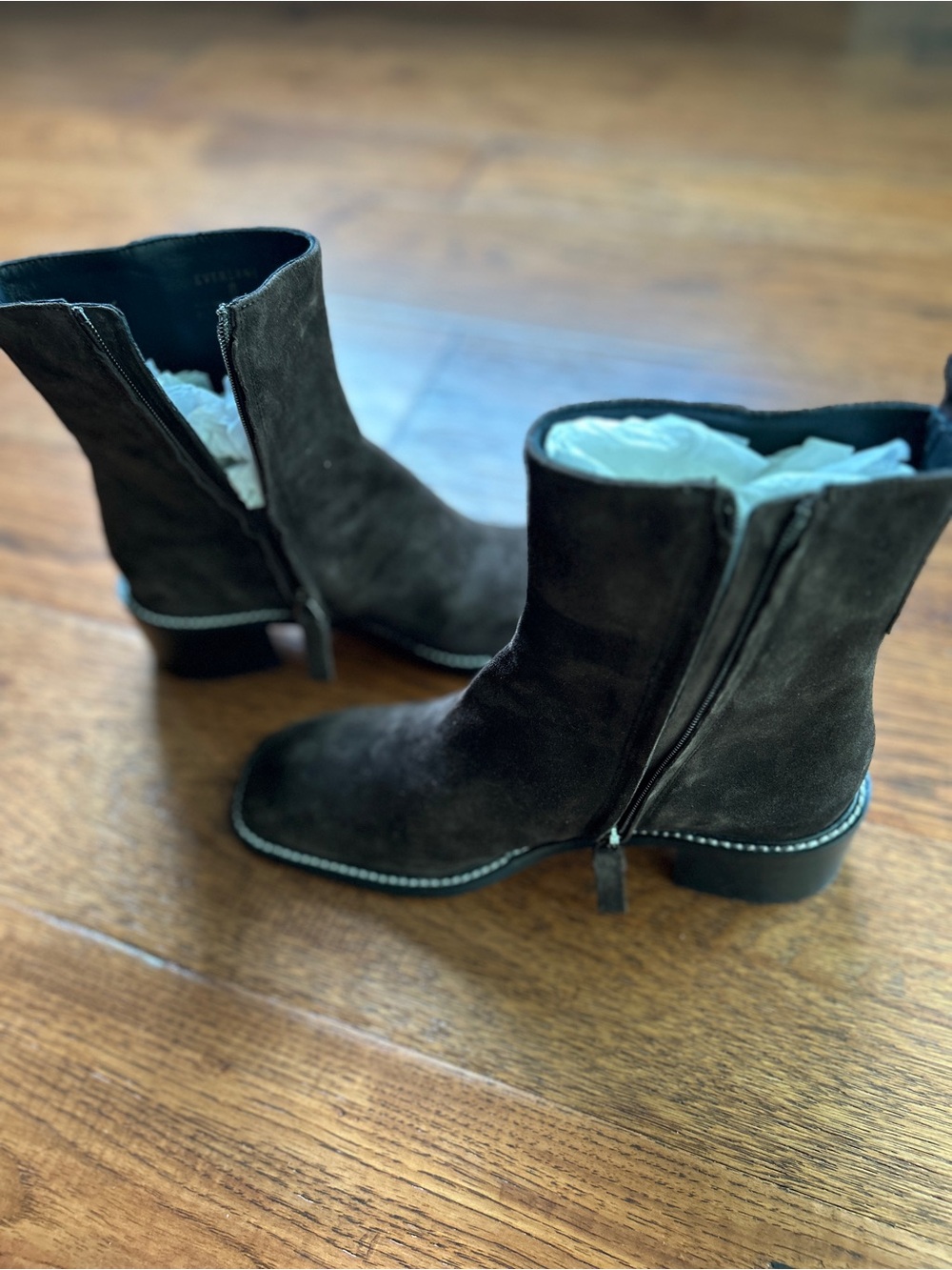 Everlane The City Boot Dark Brown Suede sz 8 Women's Side Zip Block Heel Ankle - Picture 5 of 14